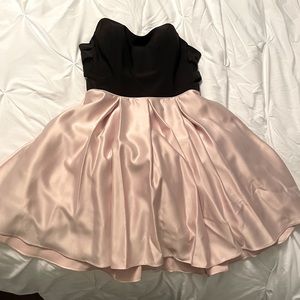 Black strapless top, champagne pink silk bottom. See through sides - Stunning.